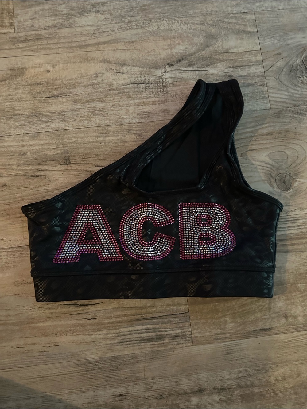 Angel Competition Bikinis Black cheetah print One-Shoulder sports bra